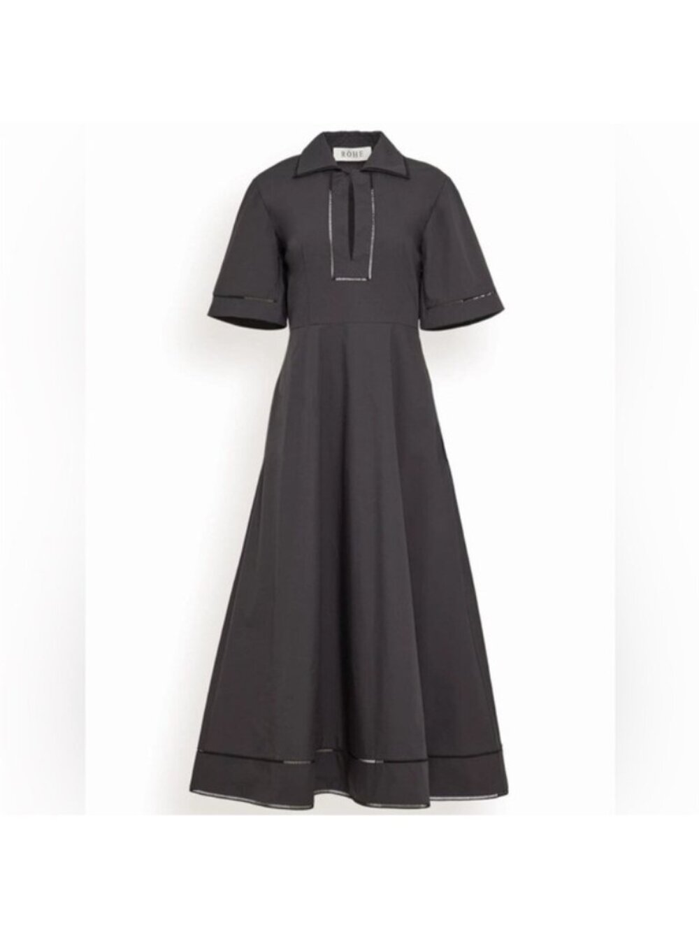 Black A-Line Midi Dress with Contrast Trim